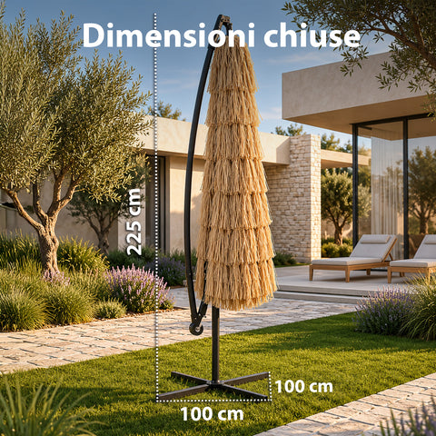 zendea ombrellone lampara da giardino effetto rafia altezza 275m con struttura in acciaio al carbonio con manovella e sostegno a croce ean 8050030810720