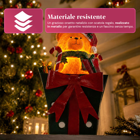 saint joy teddy beargift orsetto natalizio luminoso in scatola regalo luce led calda dimensioni 15x15x255 cm alimentazione a batterie ean 8050043127839