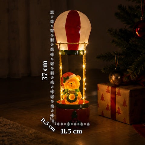 saint joy teddy skyfloat mongolfiera natalizia luminosa in metallo con orsetto luci led e funi dorate a batteria alta 37 cm con ghirlanda e agrifoglio ean 8050043127822