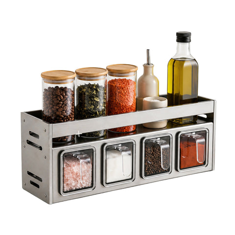 Organizador de acero con 4 recipientes extraíbles y estante superior de 35x10,5x12 cm - Capacidad de carga de 10 kg