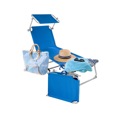 Tumbona de playa plegable con parasol de aluminio - Azul