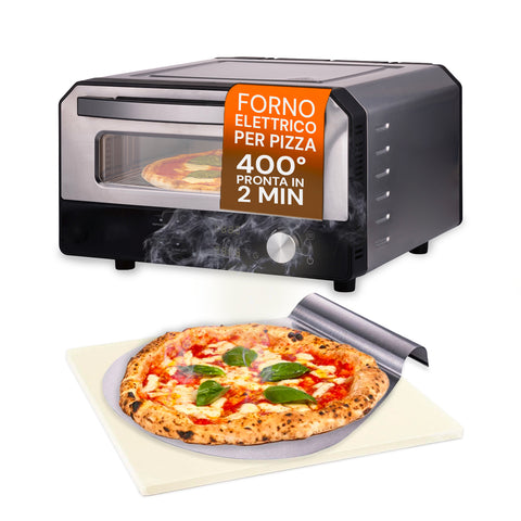 Horno eléctrico para pizza con piedra refractaria y pala de acero de 33x26cm