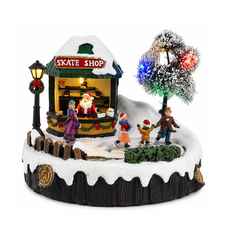 saint joy villaggio di natale luminoso gliderink pista di pattinaggio animata con musica e luci led decorazione in resina 208x207x172 cm a batterie aa ean 8050043127716