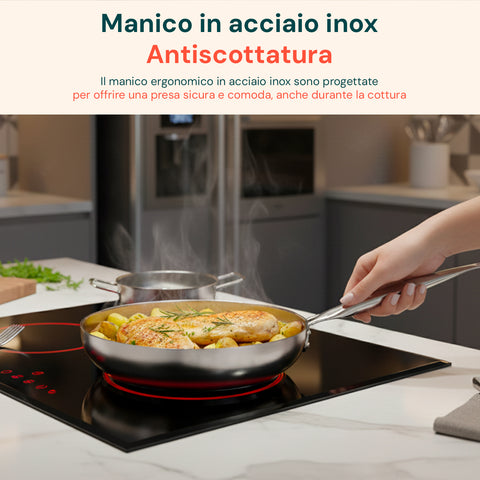 Sartén alta acampanada de aluminio con mango de acero inoxidable - Varios tamaños