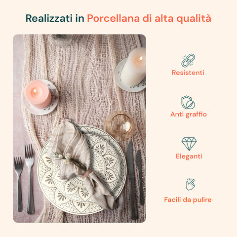 Servizio Piatti 18 Pezzi In Porcellana Decorazione Mandala Per 6 Posti Tavola