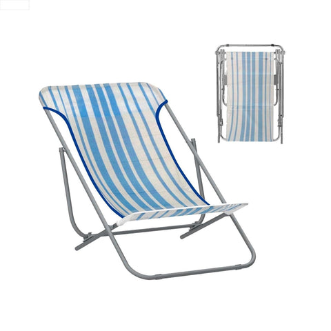 Tumbona plegable Beach para exterior de acero y textileno blanca y azul