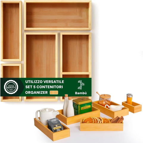 Set de 5 organizadores de bambú modulables, multiuso y ahorraespacio, para casa y cocina