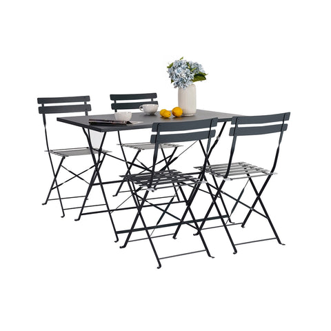 Set Koby Double de salón con mesa y 4 sillas plegables de metal antracita