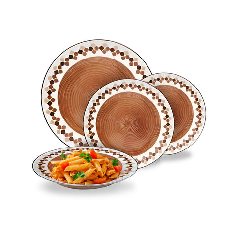 Vajilla de porcelana de 18 piezas, decoración Kalos, para 6 comensales