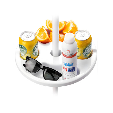 Mesa auxiliar redonda blanca para exteriores y sombrilla Ø30cm, resistente y cómoda