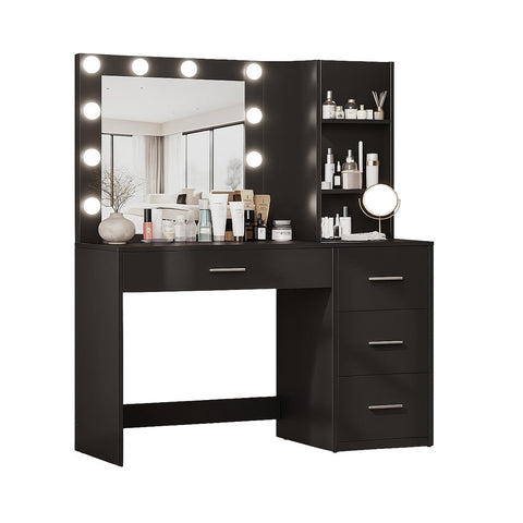 Escritorio con espejo y luces LED de 3 tonalidades: natural, cálida y fría, para maquillaje y organización