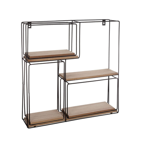 Set de 4 estantes de pared modulares de madera y metal 49x48x9,5cm