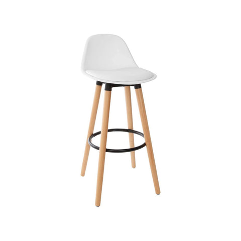 Taburete con patas de madera y asiento blanco