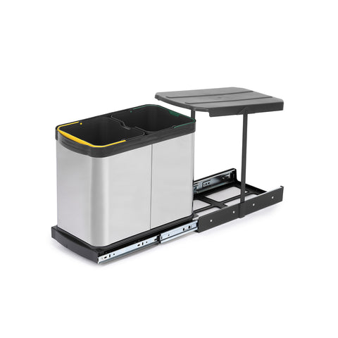 Set de 2 cubos para recogida selectiva con caja extraíble y cubierta 12l