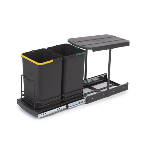 Set de 2 cubos para recogida selectiva con compartimento extraíble y cubierta 12l