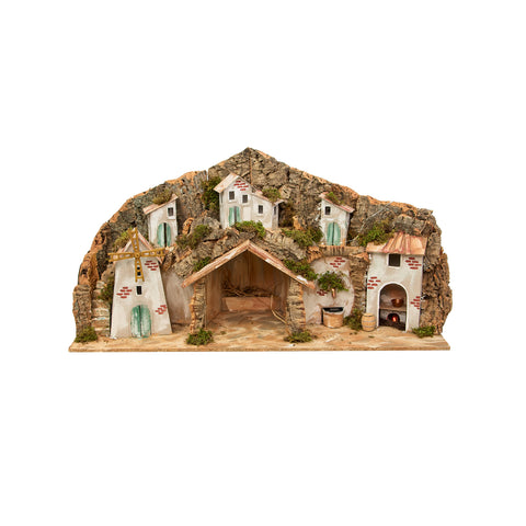 Nacimiento napolitano con molino, fuente y luces