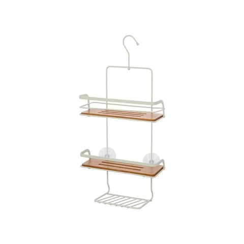 Estante con gancho para ducha de 3 niveles de bambú y acero blanco 26x55x10cm