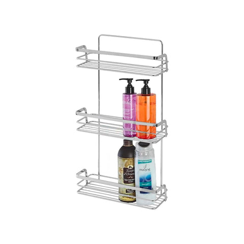 Estante rectangular para ducha de 3 niveles de acero cromado