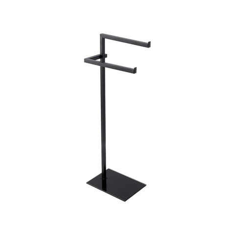 Soporte de pie para toallas con 2 brazos de acero y base de vidrio templado negro