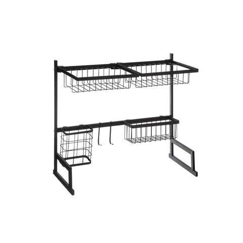 Organizador de 2 niveles para fregadero con escurridor de platos de metal negro