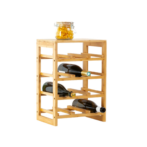 Estantería portabotellas de bambú natural para 12 botellas
