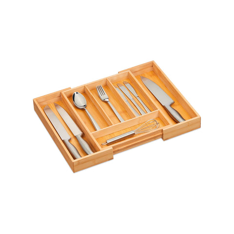 Bandeja organizadora de cubiertos de bambú extensible con 6 compartimentos