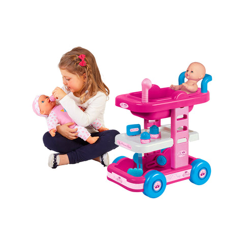 My Princess, carrito de 7 piezas, altura 48cm, con bañera y trolley para niñas