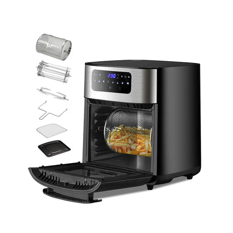 Freidora-horno de aire de 10l con 8 programas y 6 accesorios