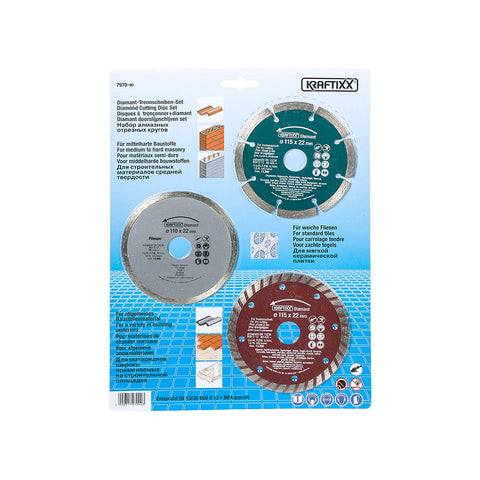 Juego de 3 discos de corte diamantados de 110/115mm