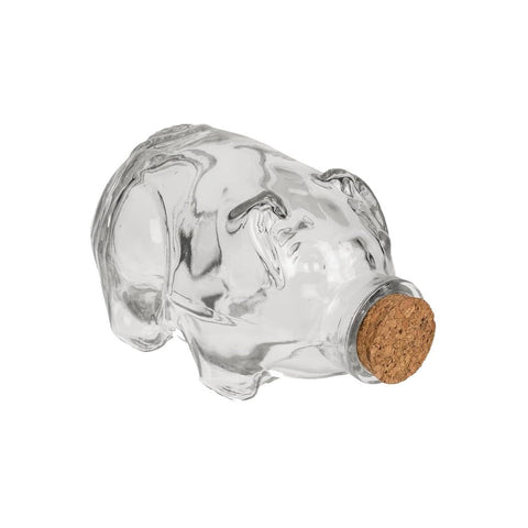 Recipiente de vidrio con forma de cerdito y tapón de corcho 400ml