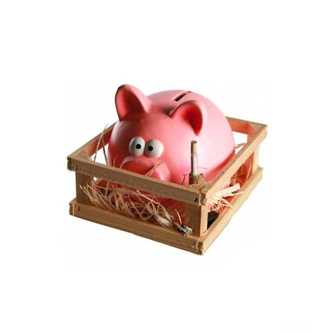 Hucha con forma de cerdito y martillo de cerámica