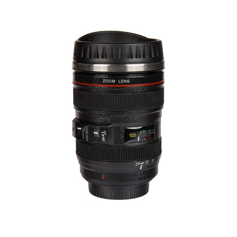 Taza térmica con forma de objetivo fotográfico, con tapa, 15cm