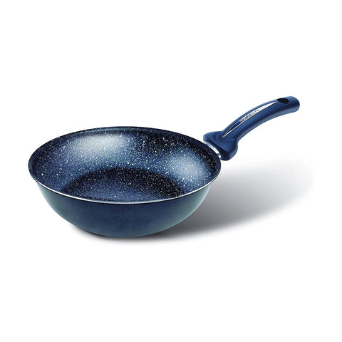 Wok de 28 cm antiadherente con efecto piedra para inducción, con fondo de acero inoxidable, fabricado en Italia