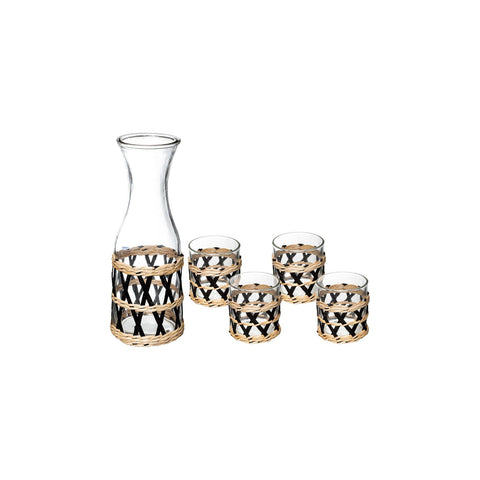 Set de jarra y 4 vasos de vidrio decorado 1l
