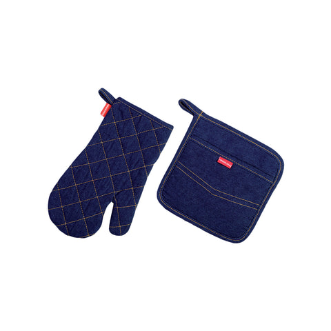 Set de guante y agarrador de horno de tela vaquera