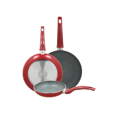 Set de 3 sartenes de aluminio rojas de 20 24 28cm