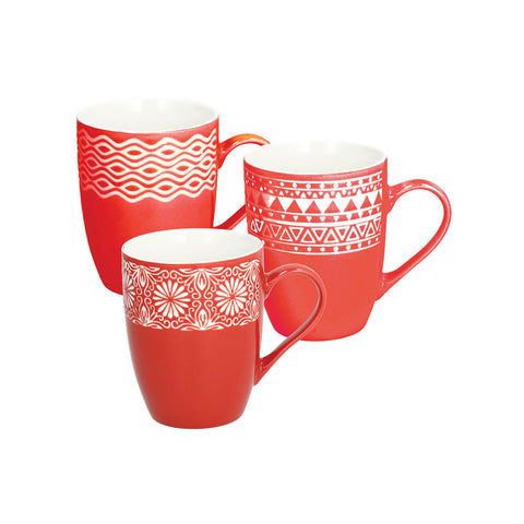 Set de 3 tazas de porcelana Emma rojas