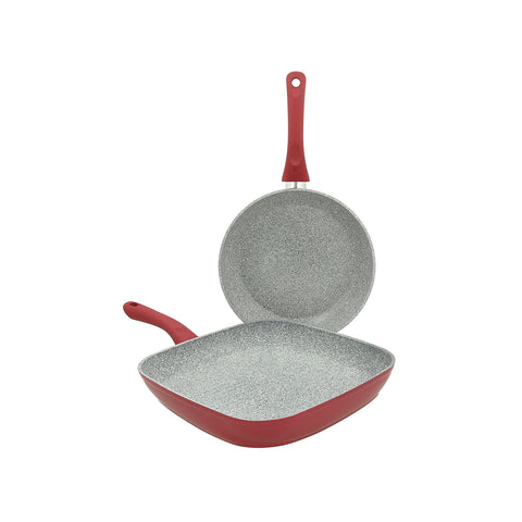 Set de sartén y plancha de aluminio rojos