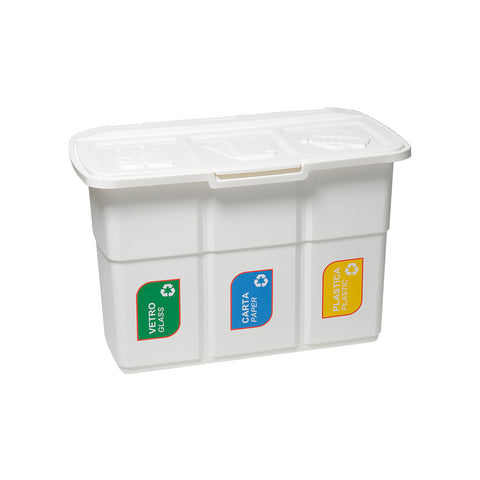 Cubo de basura de 3 compartimentos para recogida selectiva 25L blanco