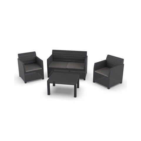 Set de sofá de 2 sillones y mesa auxiliar color antracita