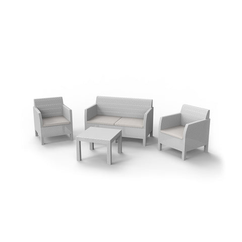 Set de sofá con 2 sillones y mesa auxiliar blanco