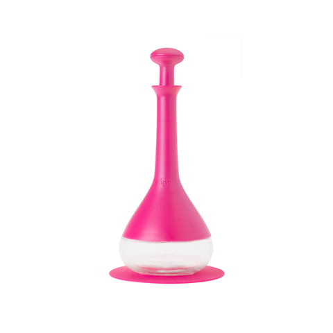 Aceitera con pajita antigoteo y tapón fucsia