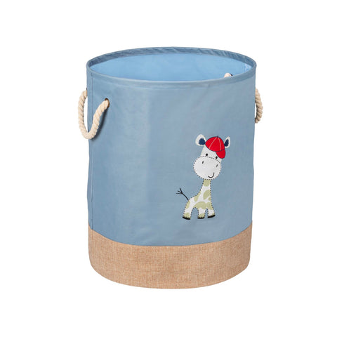 Cesta Kids para la ropa de 63l con estampado de jirafa y 2 asas de cuerda azules