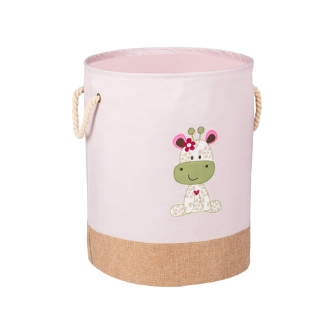 Cesta Kids para la ropa de 63l con estampado de jirafa y 2 asas de cuerda rosas