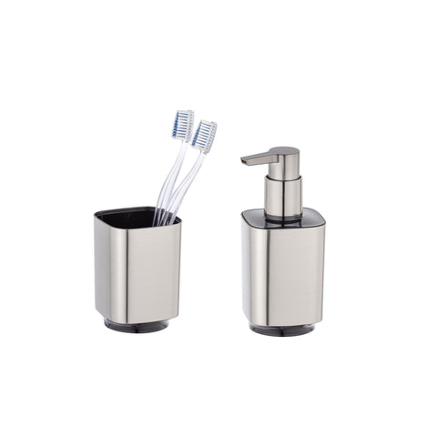 Set de dispensador y portacepillos de dientes plateado Auron