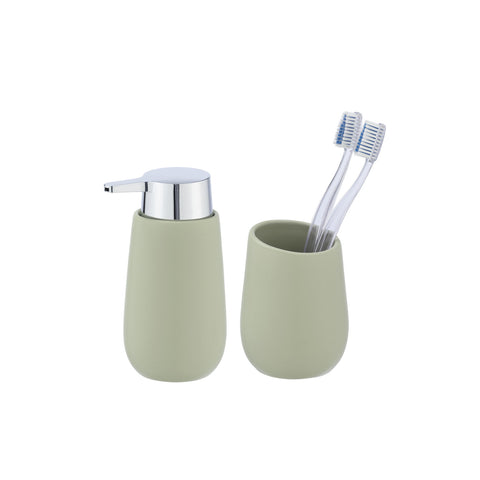 Set de dispensador y portacepillos de dientes verde lima