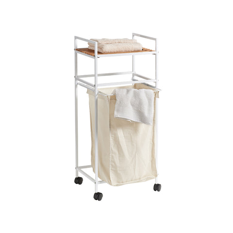 Carro para ropa de bambú blanco