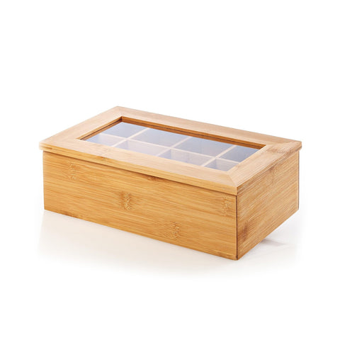 Caja de bambú para bolsitas de té con 10 compartimentos 36x20x9 cm