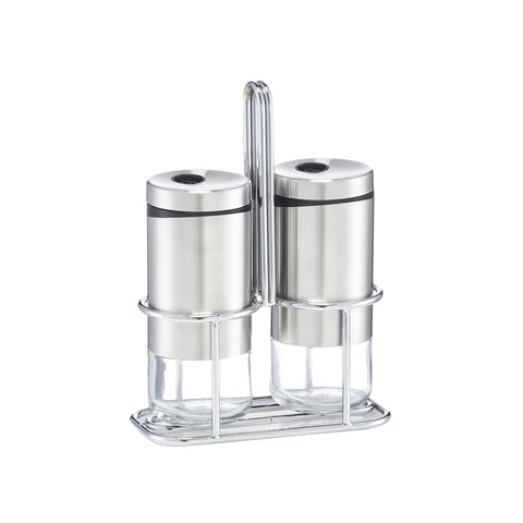 Set de condimentos de sal y pimienta de vidrio y acero