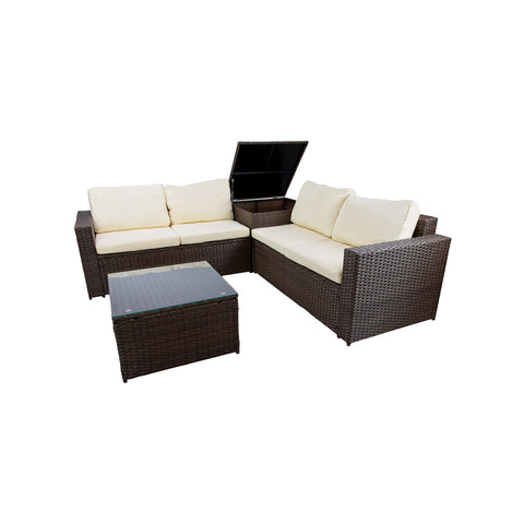 Set de 2 sofás con arcón y mesa auxiliar